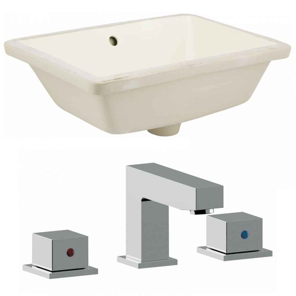 18.25-in. W Rectangle Bathroom Undermount Sink Set In Biscuit - Chrome Hardware