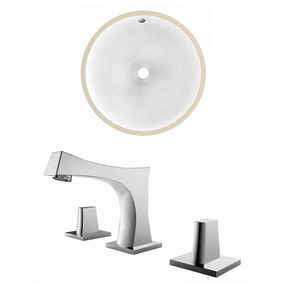15.25-in. W Round Bathroom Undermount Sink Set In White - Chrome Hardware