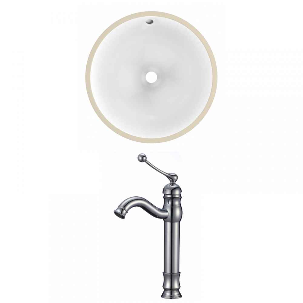 15.25-in. W Round Bathroom Undermount Sink Set In White - Chrome Hardware