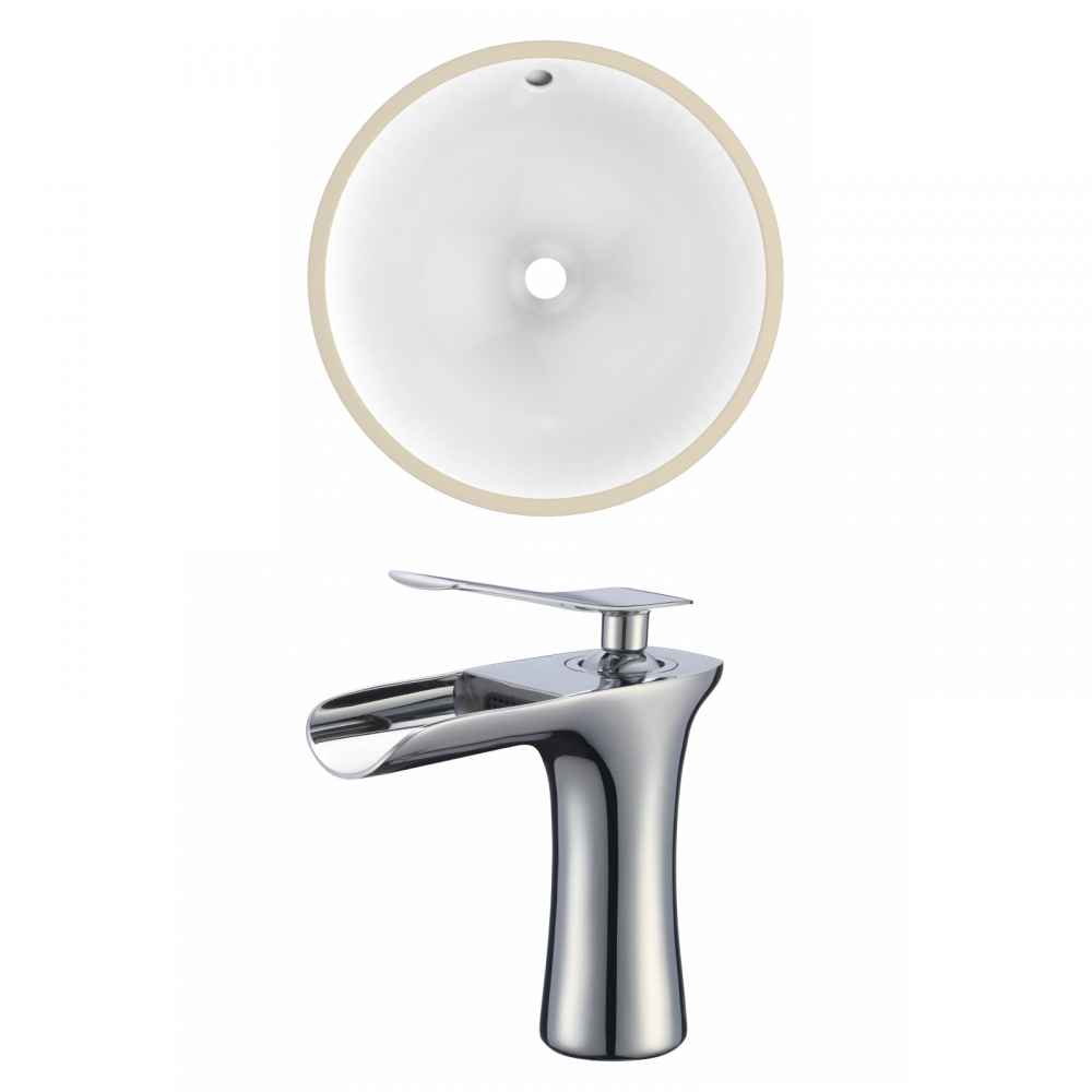 15.25-in. W Round Bathroom Undermount Sink Set In White - Chrome Hardware