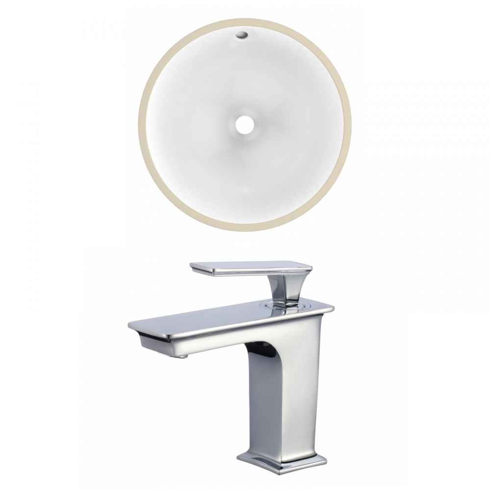 15.25-in. W Round Bathroom Undermount Sink Set In White - Chrome Hardware
