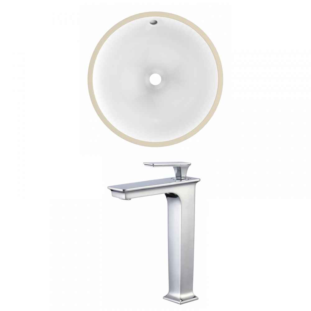 15.25-in. W Round Bathroom Undermount Sink Set In White - Chrome Hardware