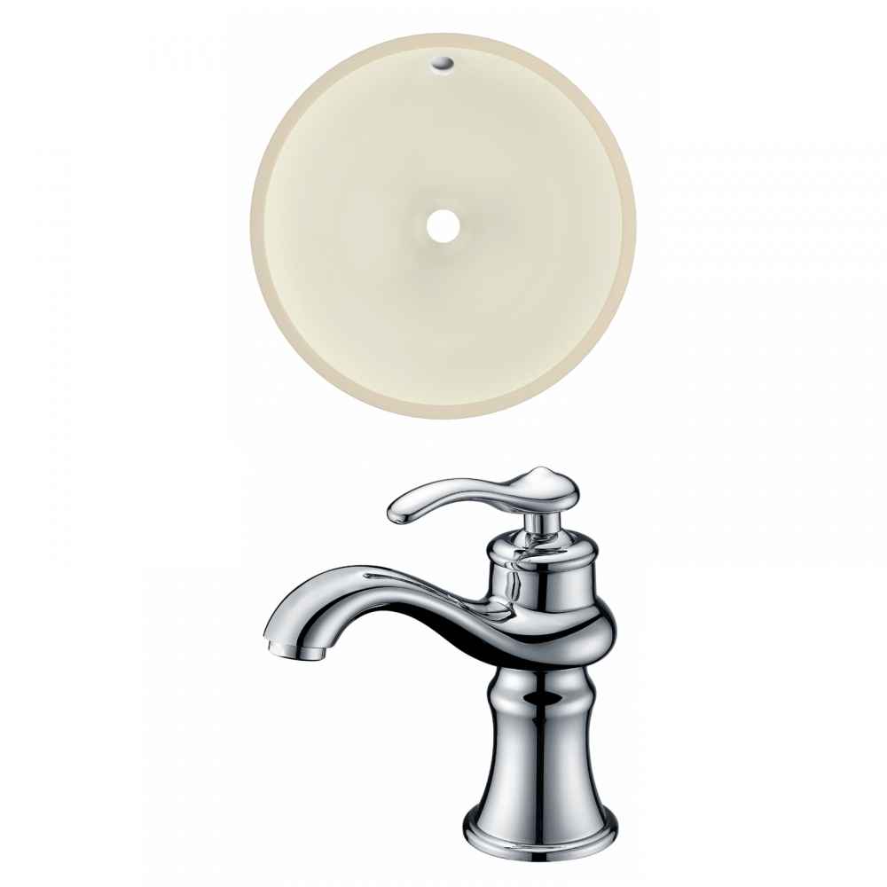 16-in. W Round Bathroom Undermount Sink Set In Biscuit - Chrome Hardware