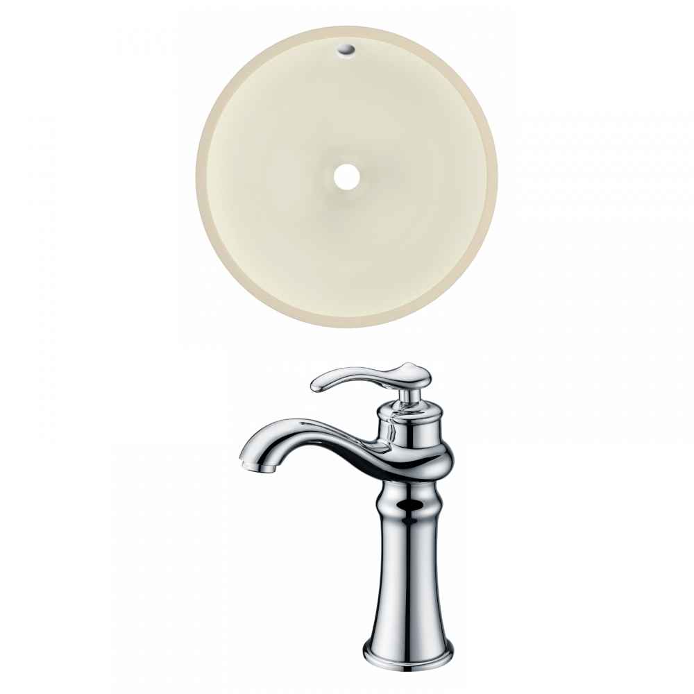 16-in. W Round Bathroom Undermount Sink Set In Biscuit - Chrome Hardware