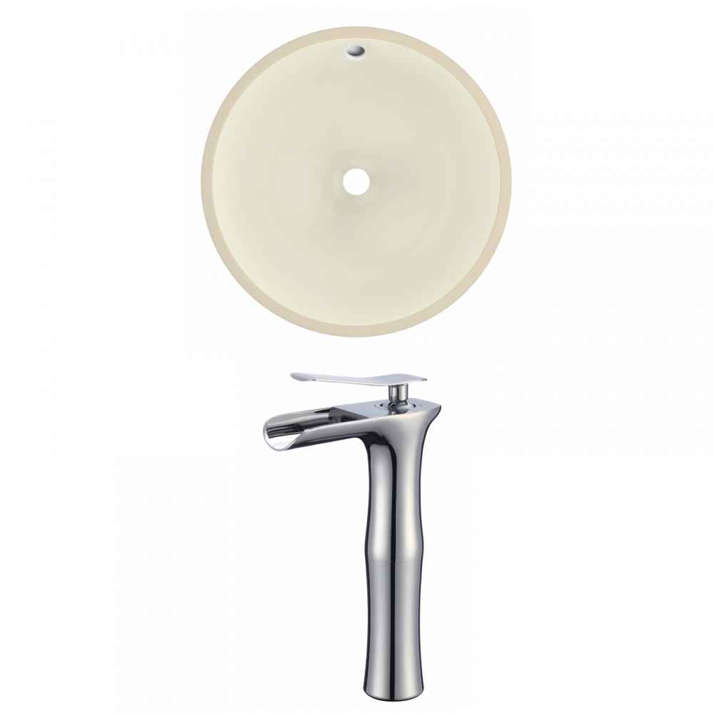 16-in. W Round Bathroom Undermount Sink Set In Biscuit - Chrome Hardware