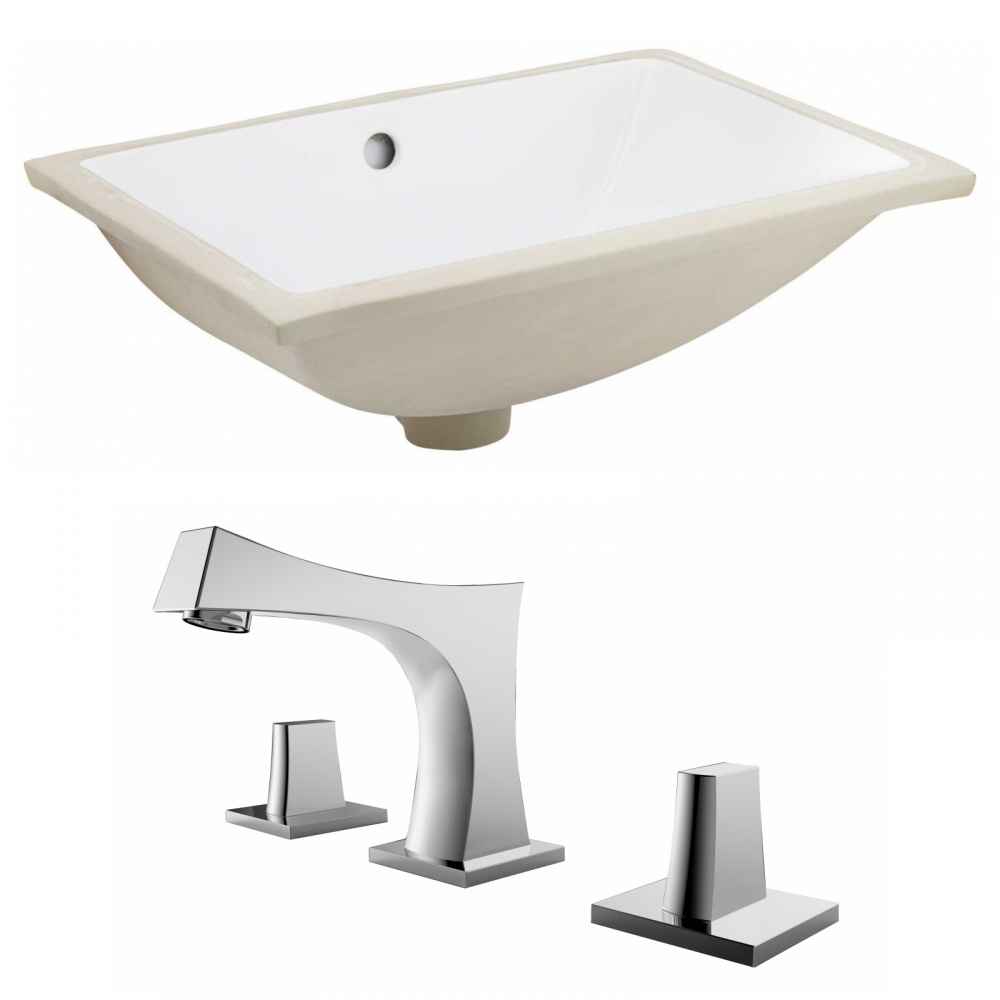 18.25-in. W CUPC Rectangle Bathroom Undermount Sink Set In White - Chrome Hardware