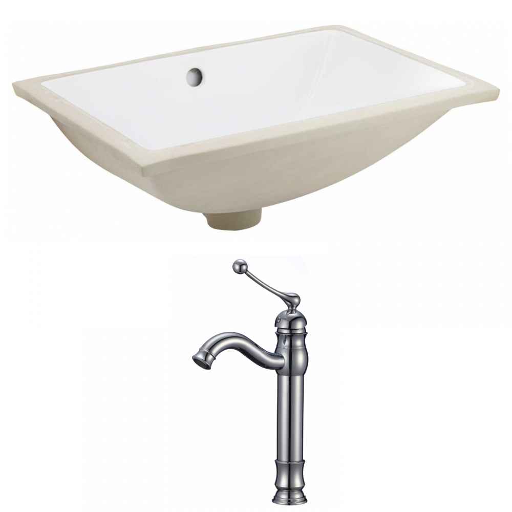 18.25-in. W CUPC Rectangle Bathroom Undermount Sink Set In White - Chrome Hardware