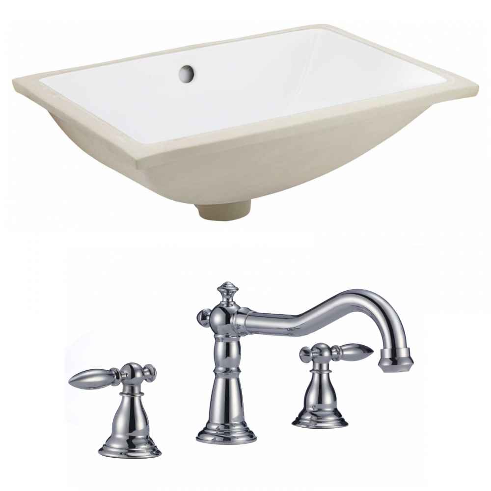 18.25-in. W CUPC Rectangle Bathroom Undermount Sink Set In White - Chrome Hardware