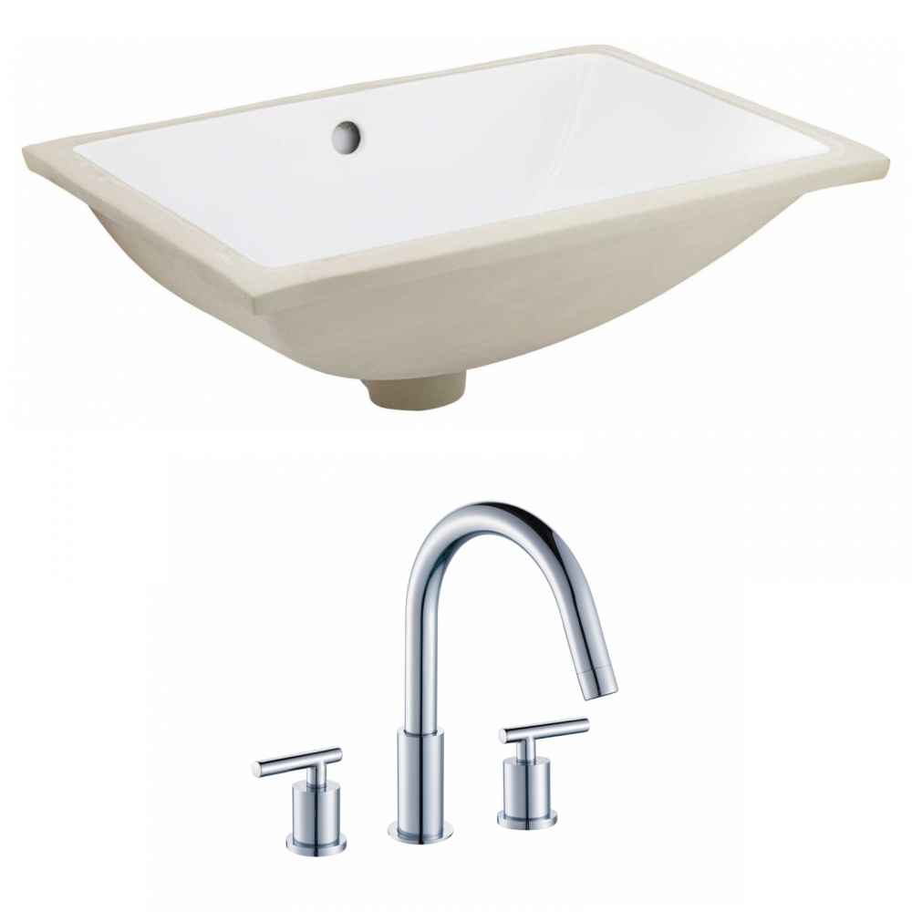 18.25-in. W CUPC Rectangle Bathroom Undermount Sink Set In White - Chrome Hardware