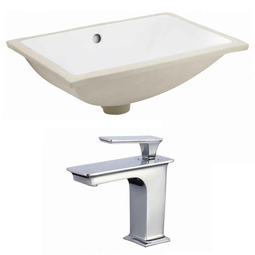 18.25-in. W CUPC Rectangle Bathroom Undermount Sink Set In White - Chrome Hardware