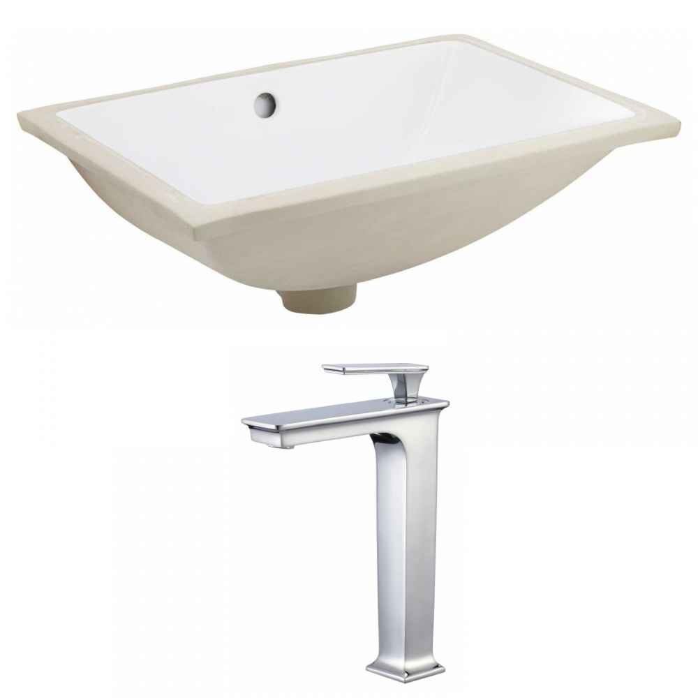 18.25-in. W CUPC Rectangle Bathroom Undermount Sink Set In White - Chrome Hardware