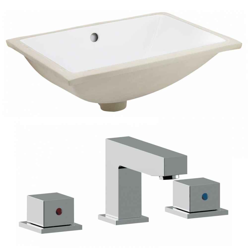 18.25-in. W CUPC Rectangle Bathroom Undermount Sink Set In White - Chrome Hardware