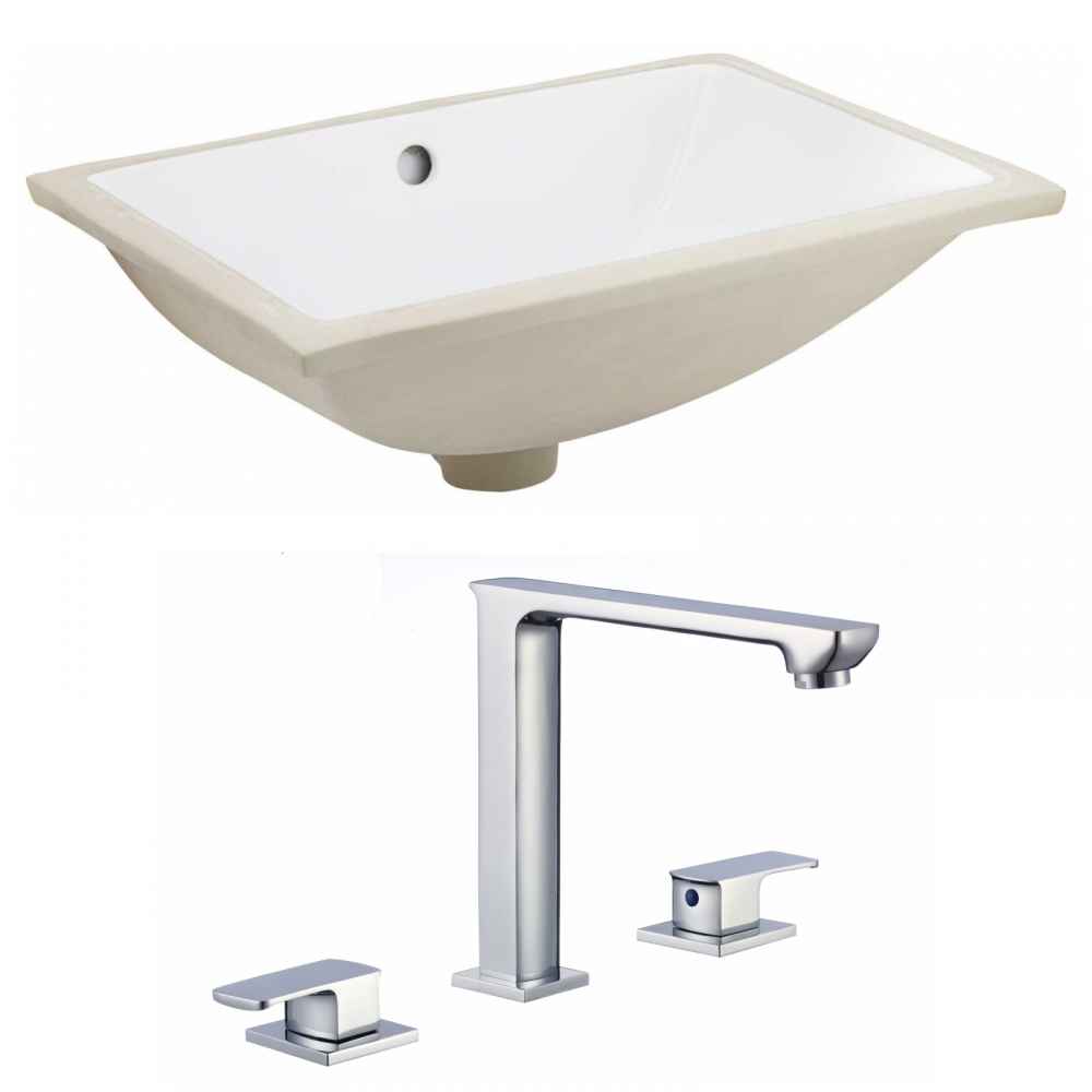18.25-in. W CUPC Rectangle Bathroom Undermount Sink Set In White - Chrome Hardware