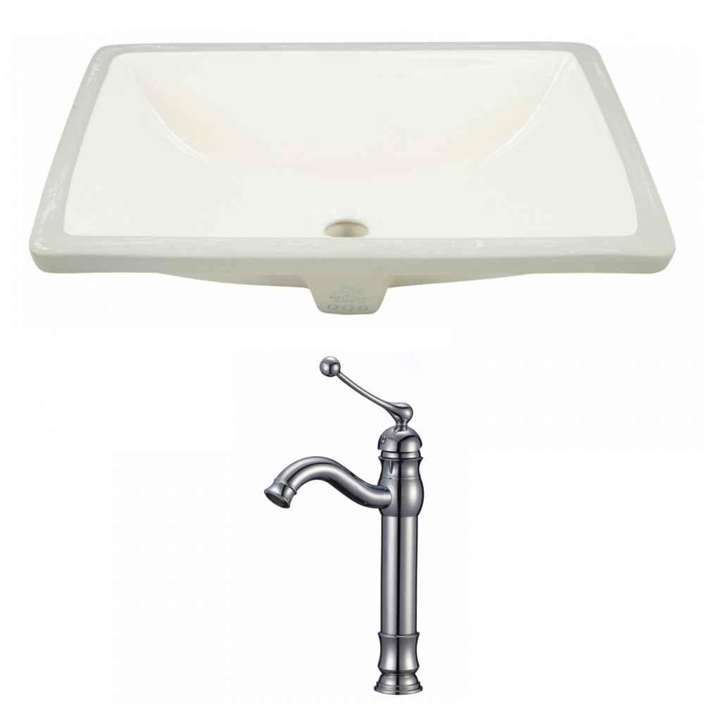 18.25-in. W CUPC Rectangle Bathroom Undermount Sink Set In Biscuit - Chrome Hardware