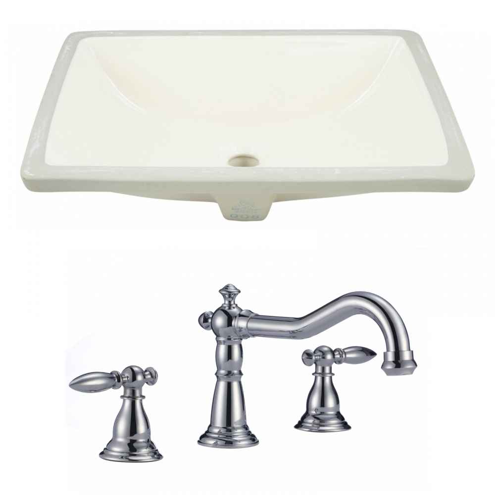18.25-in. W CUPC Rectangle Bathroom Undermount Sink Set In Biscuit - Chrome Hardware