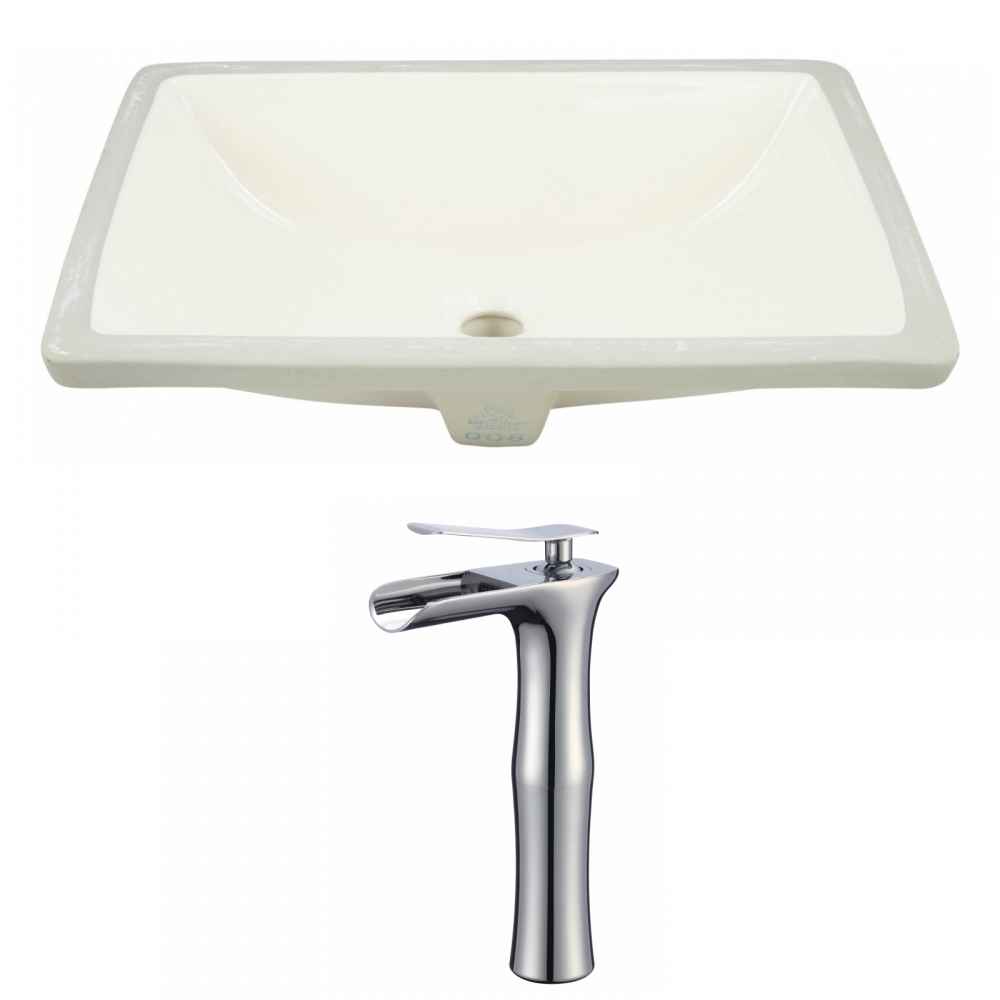 18.25-in. W CUPC Rectangle Bathroom Undermount Sink Set In Biscuit - Chrome Hardware