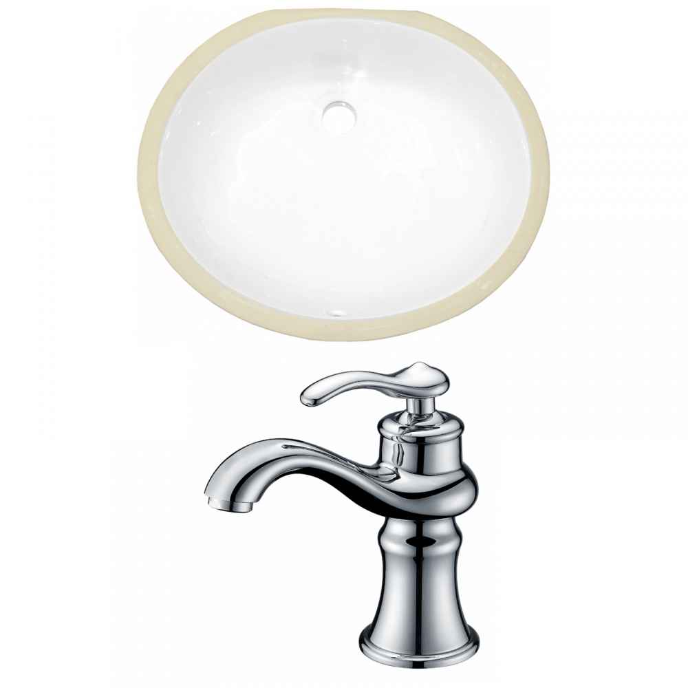 19.5-in. W CUPC Oval Bathroom Undermount Sink Set In White - Chrome Hardware