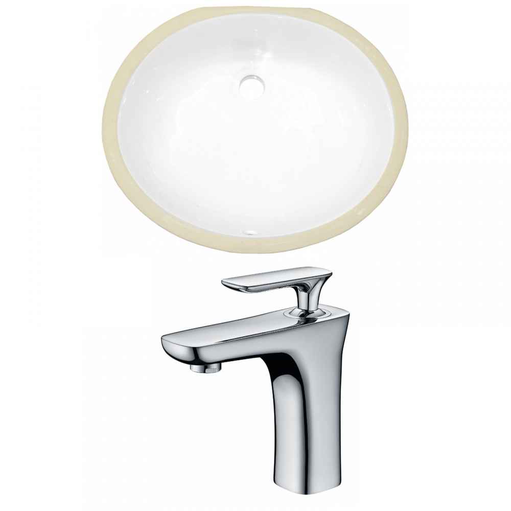 19.5-in. W CUPC Oval Bathroom Undermount Sink Set In White - Chrome Hardware