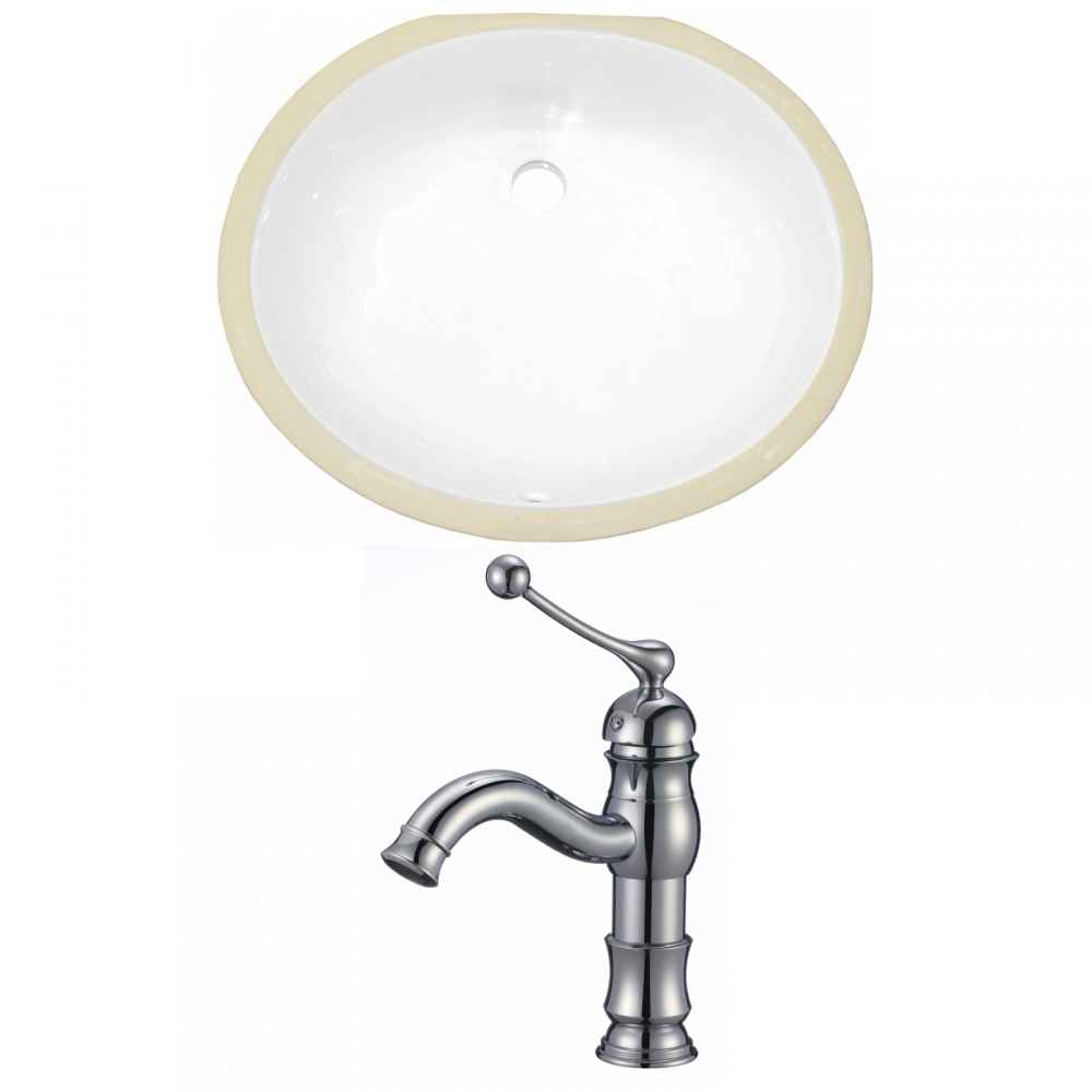 19.5-in. W CUPC Oval Bathroom Undermount Sink Set In White - Chrome Hardware