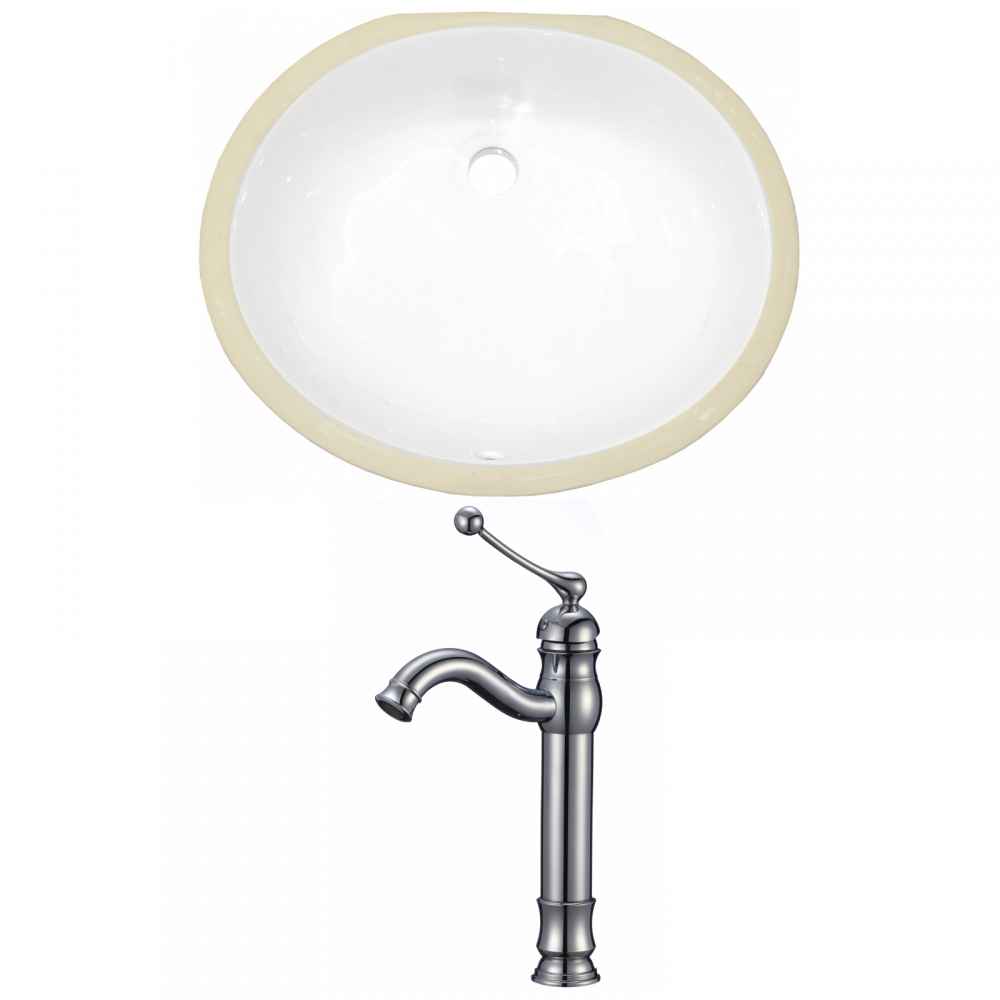 19.5-in. W CUPC Oval Bathroom Undermount Sink Set In White - Chrome Hardware