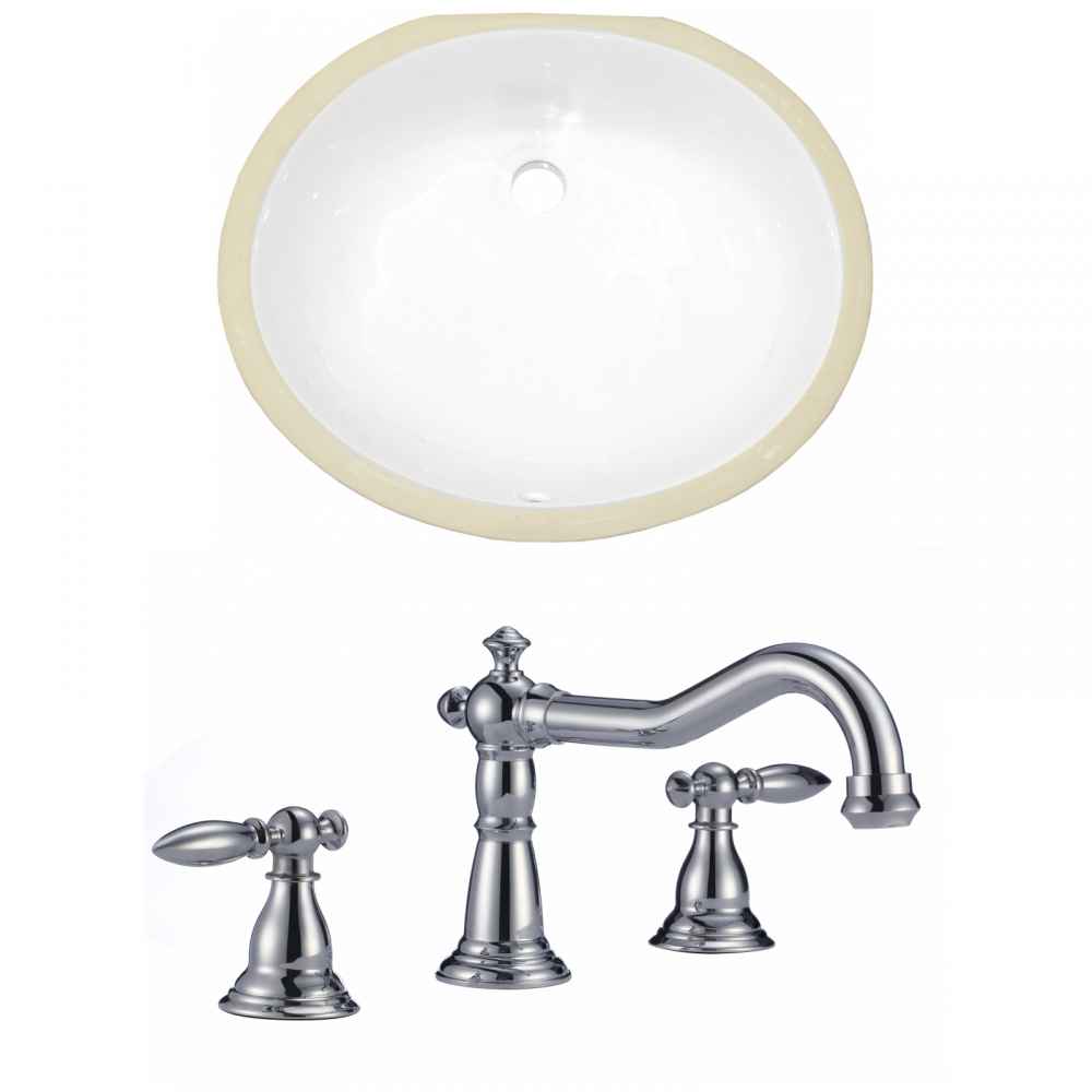 19.5-in. W CUPC Oval Bathroom Undermount Sink Set In White - Chrome Hardware