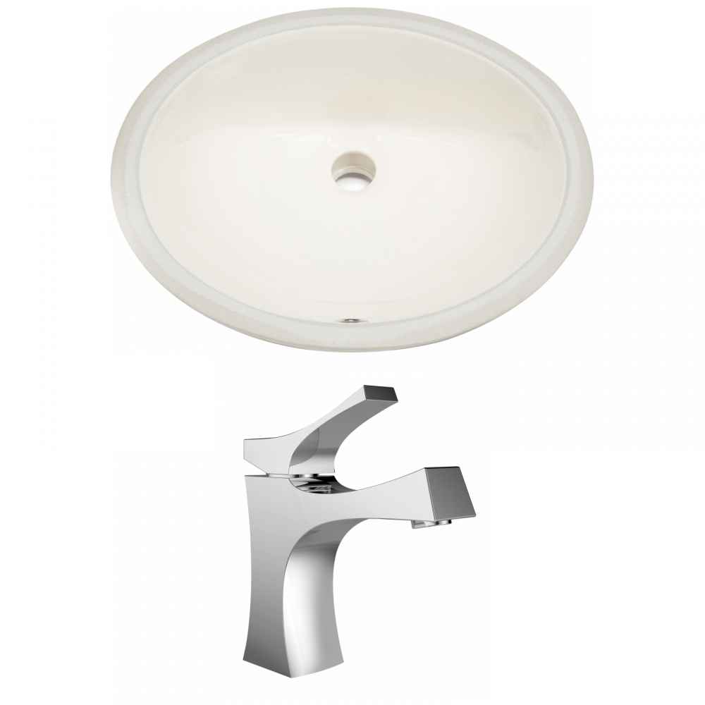 19.5-in. W CUPC Oval Bathroom Undermount Sink Set In Biscuit - Chrome Hardware