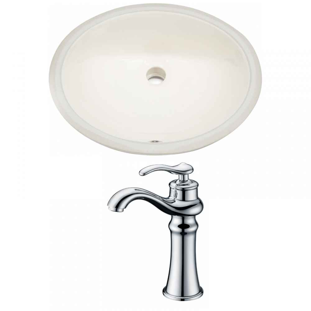 19.5-in. W CUPC Oval Bathroom Undermount Sink Set In Biscuit - Chrome Hardware