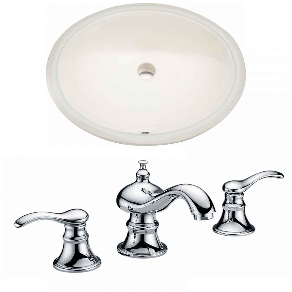 19.5-in. W CUPC Oval Bathroom Undermount Sink Set In Biscuit - Chrome Hardware