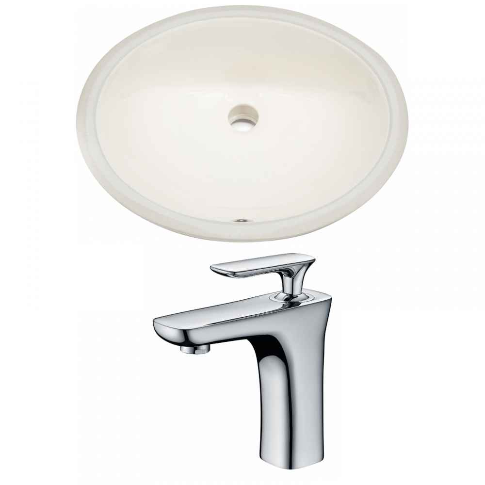 19.5-in. W CUPC Oval Bathroom Undermount Sink Set In Biscuit - Chrome Hardware