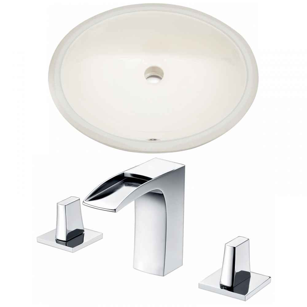 19.5-in. W CUPC Oval Bathroom Undermount Sink Set In Biscuit - Chrome Hardware