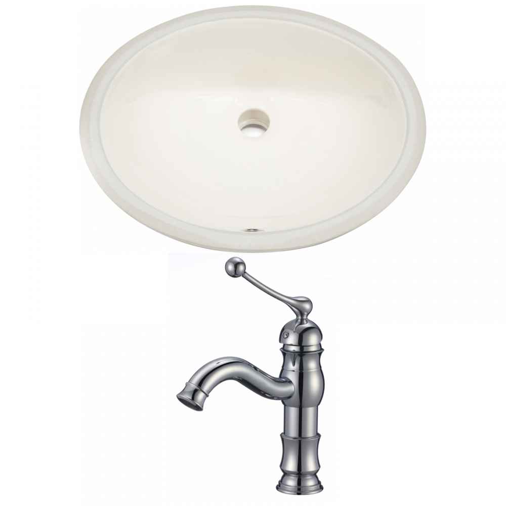 19.5-in. W CUPC Oval Bathroom Undermount Sink Set In Biscuit - Chrome Hardware