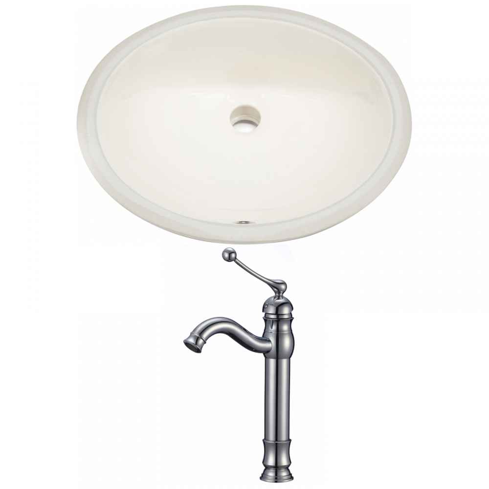 19.5-in. W CUPC Oval Bathroom Undermount Sink Set In Biscuit - Chrome Hardware