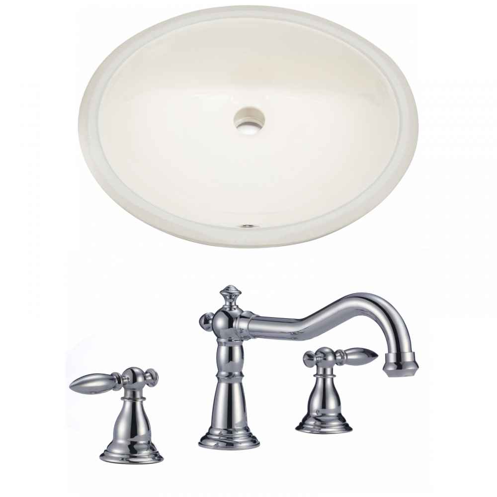 19.5-in. W CUPC Oval Bathroom Undermount Sink Set In Biscuit - Chrome Hardware