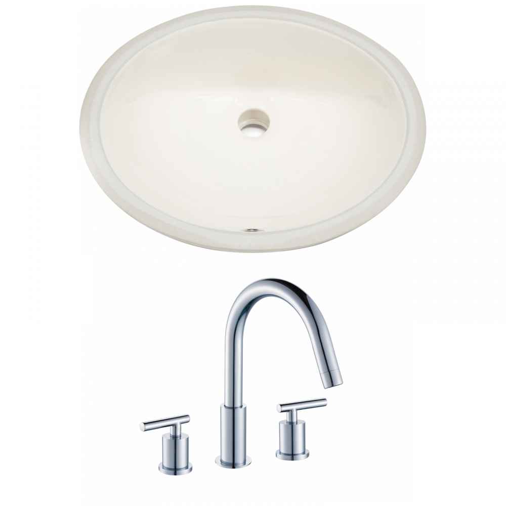 19.5-in. W CUPC Oval Bathroom Undermount Sink Set In Biscuit - Chrome Hardware
