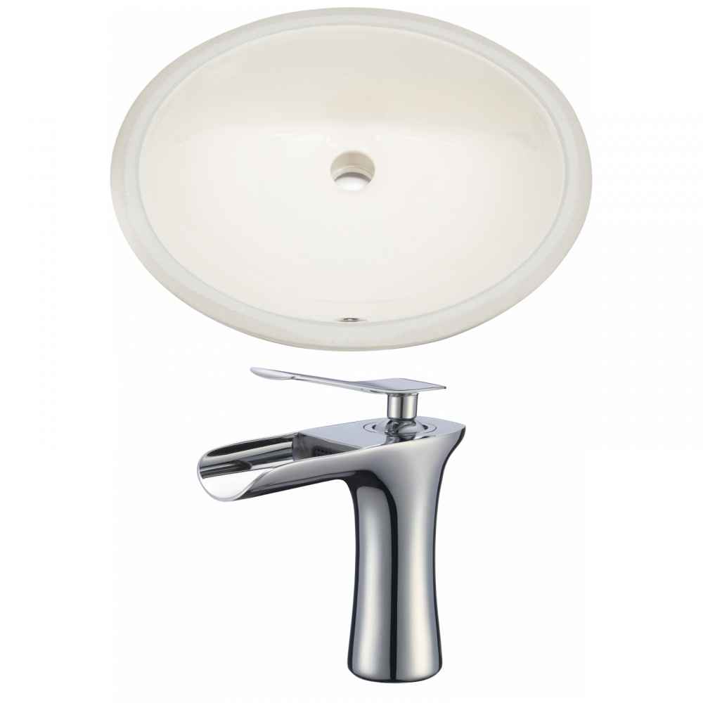 19.5-in. W CUPC Oval Bathroom Undermount Sink Set In Biscuit - Chrome Hardware