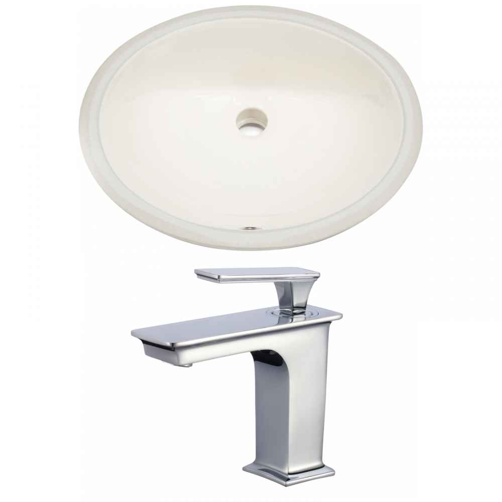 19.5-in. W CUPC Oval Bathroom Undermount Sink Set In Biscuit - Chrome Hardware
