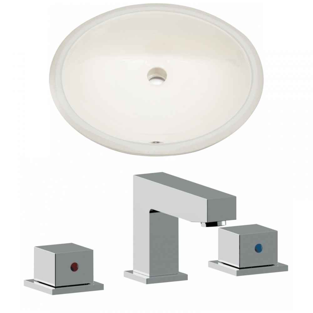 19.5-in. W CUPC Oval Bathroom Undermount Sink Set In Biscuit - Chrome Hardware
