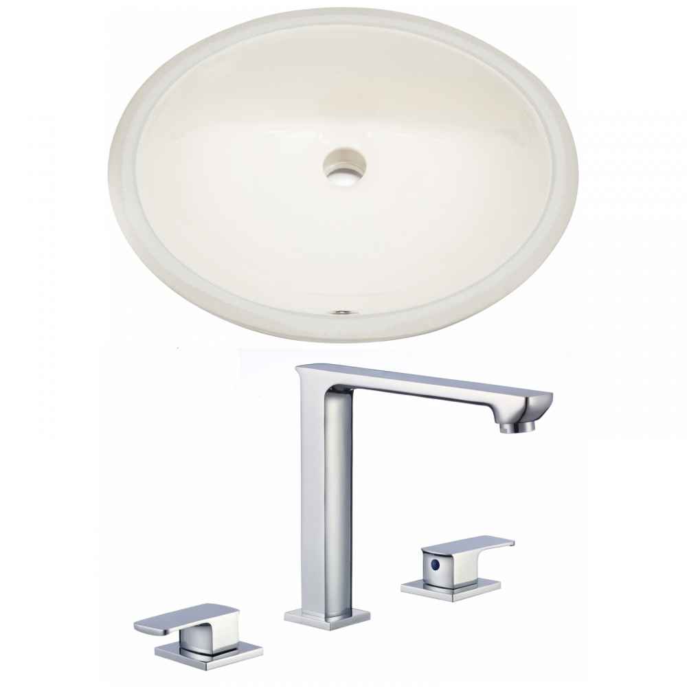 19.5-in. W CUPC Oval Bathroom Undermount Sink Set In Biscuit - Chrome Hardware