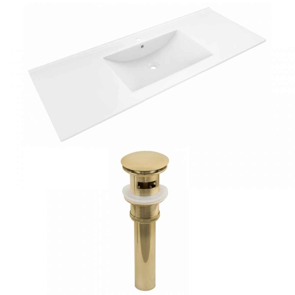 48-in. W 1 Hole Ceramic Top Set In White Color - Overflow Drain Incl.