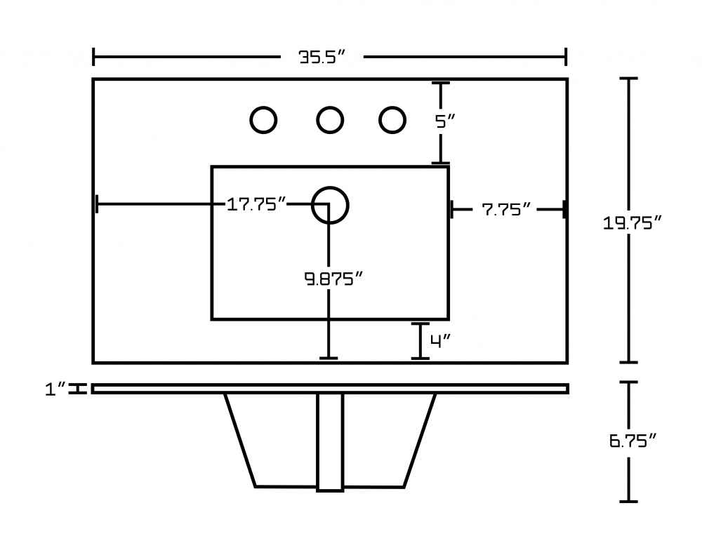 35.5-in. W 3H8-in. Ceramic Top Set In White Color - Overflow Drain Incl.