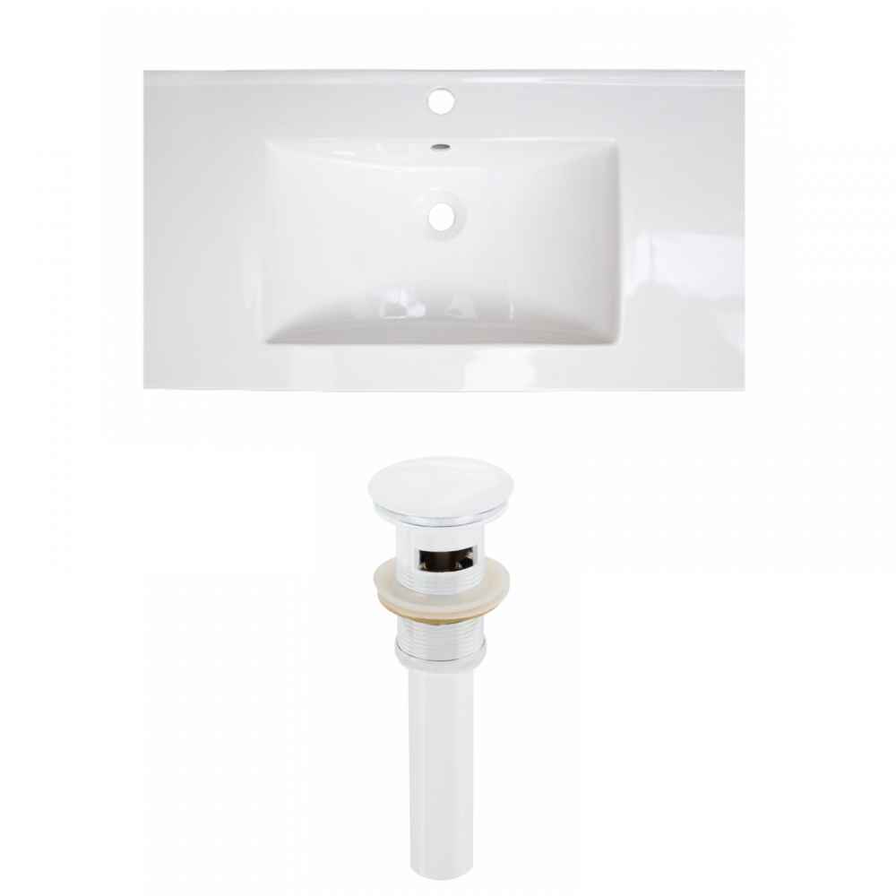 32-in. W 1 Hole Ceramic Top Set In White Color - Overflow Drain Incl.