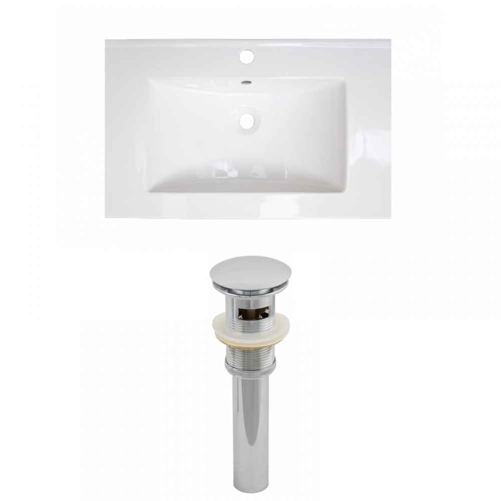 24.25-in. W 1 Hole Ceramic Top Set In White Color - Overflow Drain Incl.