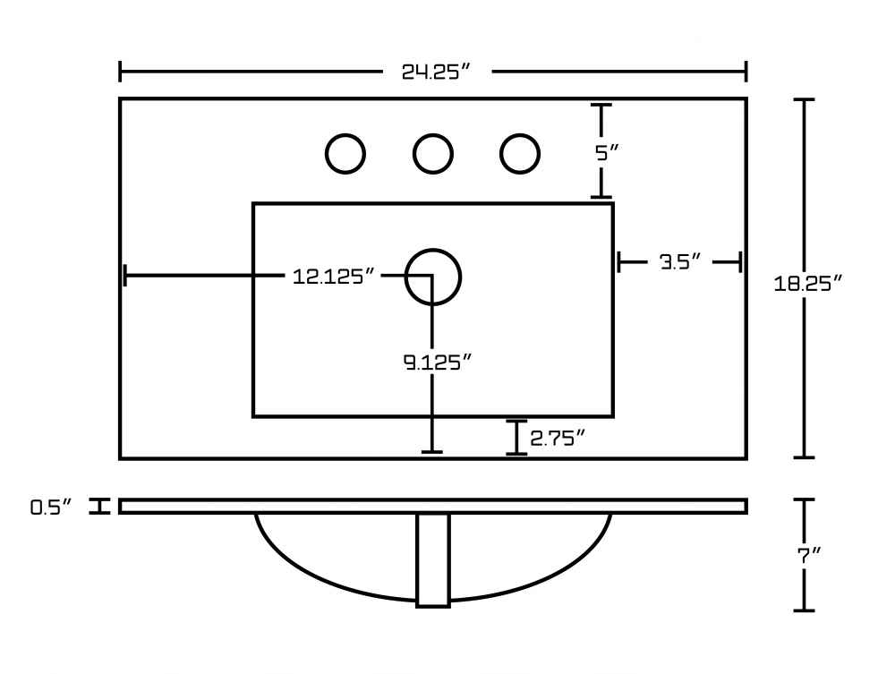 24.25-in. W 3H8-in. Ceramic Top Set In White Color - Overflow Drain Incl.