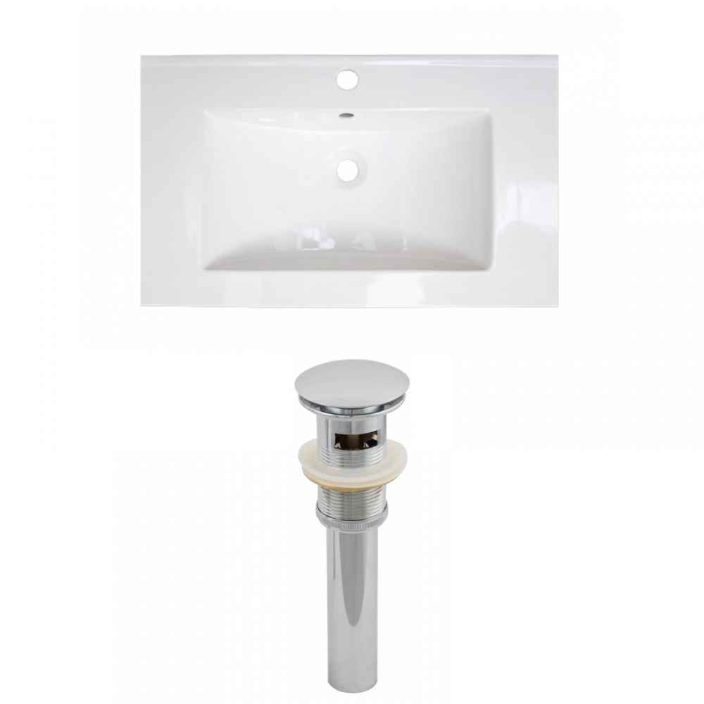 32-in. W 1 Hole Ceramic Top Set In White Color - Overflow Drain Incl.