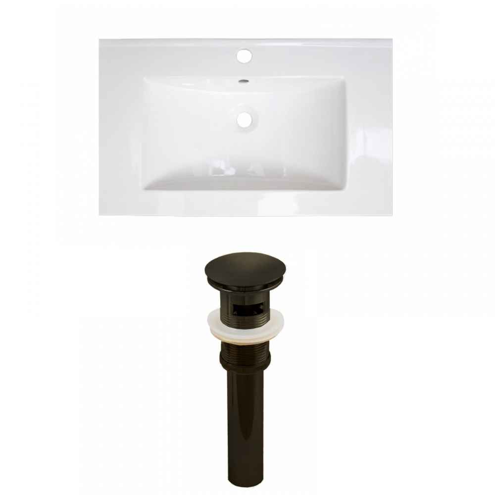 32-in. W 1 Hole Ceramic Top Set In White Color - Overflow Drain Incl.