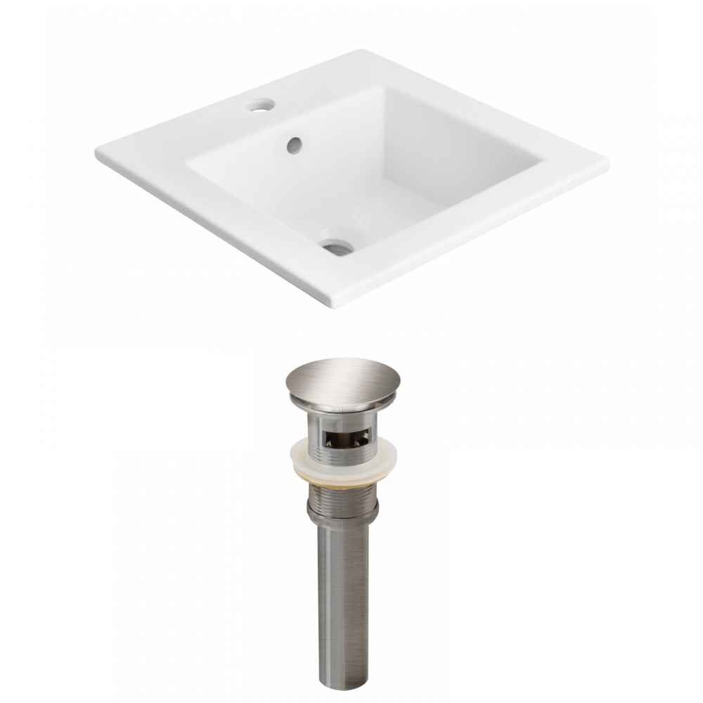 21-in. W 1 Hole Ceramic Top Set In White Color - Overflow Drain Incl.
