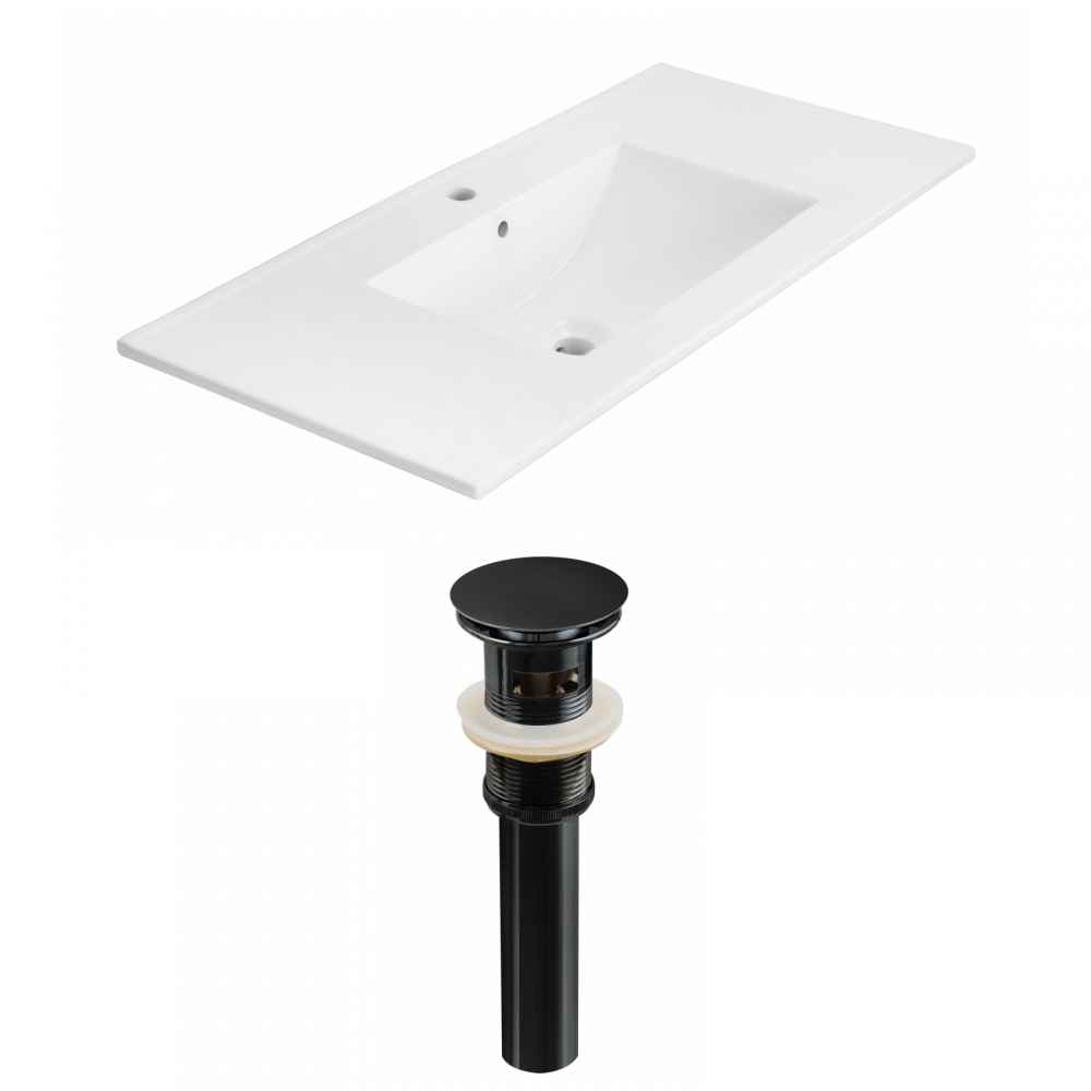 35.5-in. W 1 Hole Ceramic Top Set In White Color - Overflow Drain Incl.