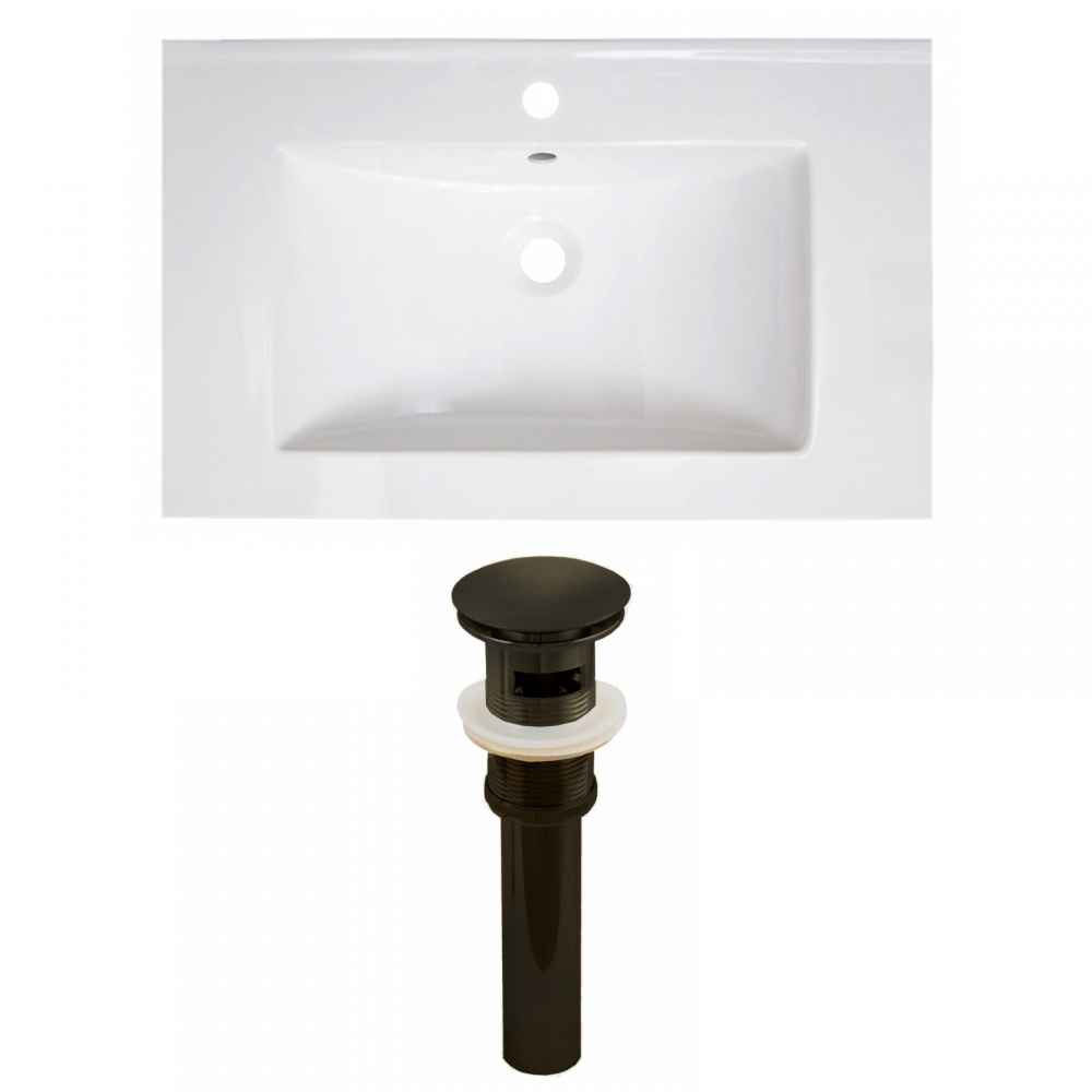 30-in. W 1 Hole Ceramic Top Set In White Color - Overflow Drain Incl.