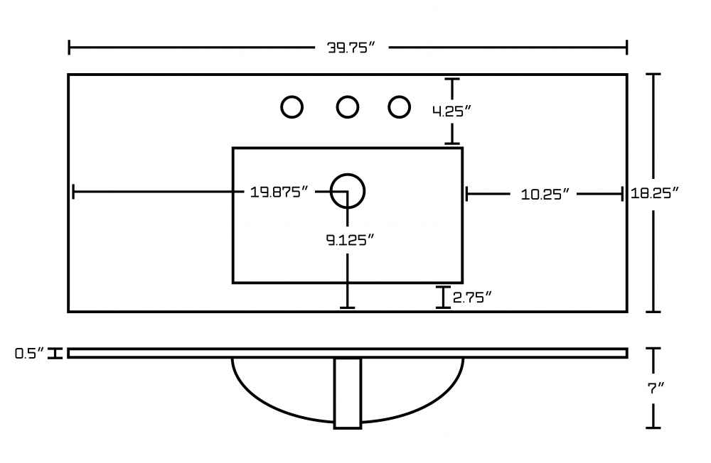 39.75-in. W 3H8-in. Ceramic Top Set In White Color - Overflow Drain Incl.