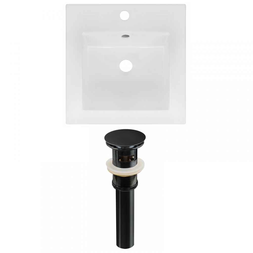 16.5-in. W 1 Hole Ceramic Top Set In White Color - Overflow Drain Incl.